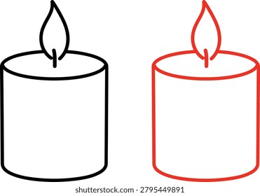 Two line candle one black and one red outline flame