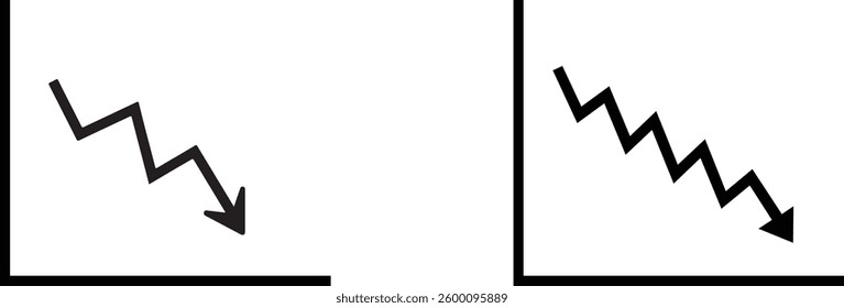 Two line graphs vectors on white background representing downward trends