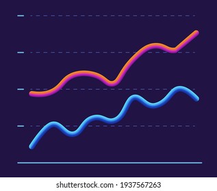 two line moving up. concept of business growth and success. Modern design red and blue graphics on dark background. Vector illustration.  