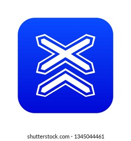 Two line non barrier railways icon blue vector isolated on white background