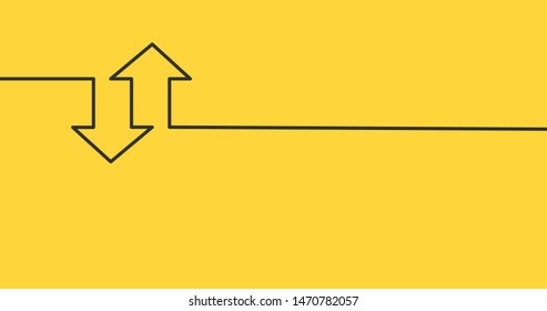 two linear arrows up down icon, two arrows linear sign yellow background. vector illustration.