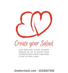 Two linear hearts connected among themselves in hand drawn style. Vector illustration. Red hearts as a symbol of love.