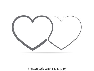 Two linear hearts connected among themselves. Vector illustration. The hearts as a symbol of love.
