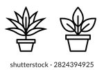 Two linear potted plant icons with simple foliage shapes for indoor garden branding elements