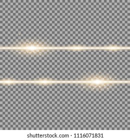 Two lines with lights and sparks on transparent background, light effect, golden color