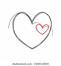 Two linked heart, continuous one line drawing. Two heart connected. Hand drawn, simple and minimalist illustration of love.