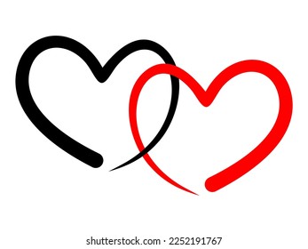Two linked heart on black and red color. Couple symbol. Wedding and marriage symbol. Beautiful love design.