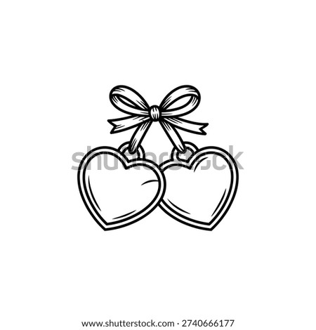 Two linked hearts adorned with a bow in a vintage style
