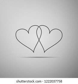 Two Linked Hearts icon isolated on grey background. Heart two love sign. Romantic symbol linked, join, passion and wedding. Valentine day symbol. Flat design. Vector Illustration