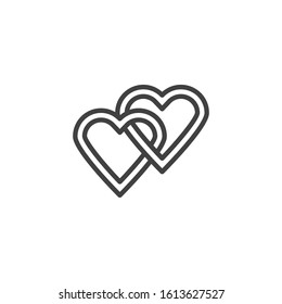 Two Linked Hearts line icon. linear style sign for mobile concept and web design. Wedding hearts outline vector icon. Love and valentine day symbol, logo illustration. Vector graphics