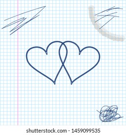 Two Linked Hearts line sketch icon isolated on white background. Heart two love sign. Romantic symbol linked, join, passion and wedding. Valentine day symbol. Vector Illustration