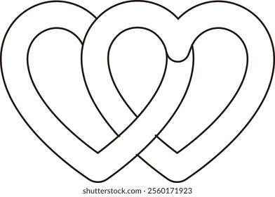 Two linked hearts outline.
Locked linked love heart shape outline.
Two hearts together vector.
For celebrating Valentine's Day or wedding.
Transparent background.