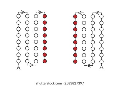 Two linked lists demonstrating forward and reverse traversal.