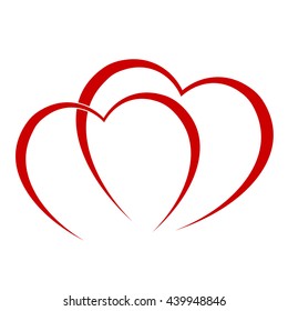Two linked red hearts , two lovers hearts , isolated vector illustration