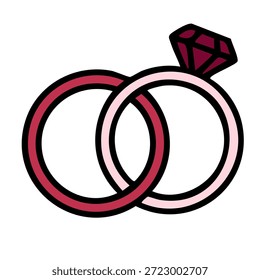 Dos anillos vinculados símbolo que representa el compromiso de amor eterno y la unión de boda oficial