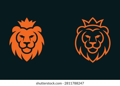 Two lion heads with crowns on dark background