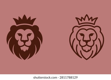 Two lion heads wearing crowns on pink background