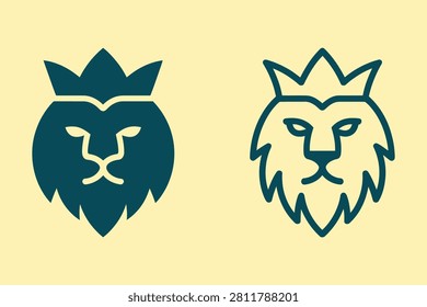 Two lion heads wearing crowns in navy and blue outlines