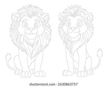 Two lion images, children's coloring exercises and vector meditation exercises.