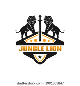 two lion shield illustration logo design