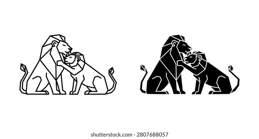 Two lions affectionately nuzzling vector illustration set with big cat affection nuzzling wildlife illustration silhouette minimalist creature
