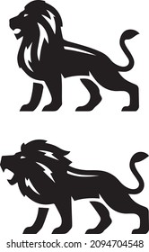 Two Lions with different poses with isolate background vector Silhouette