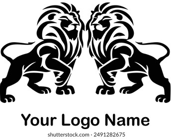  Two lions facing each other. The images are black and white and have a bold graphic design