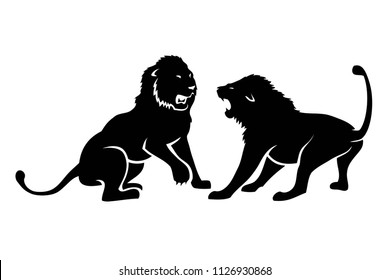 Two lions fighting - isolated vector illustration