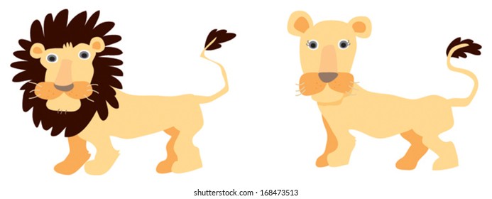 two lions, one male and one female