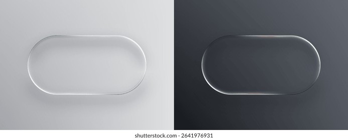 Two liquid glass vector objects, sleek and transparent, on contrasting light and dark backgrounds for modern design.
