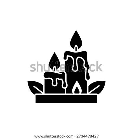 Two Lit Candles with Leaves Icon for Calm and Nature