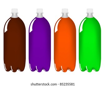 Two Liter Soda Bottles in Different Colors / Flavors - Vector Illustration