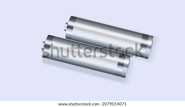 Two lithium-ion batteries,\
alkaline batteries, metal, silver. Copy space. Vector\
illustration