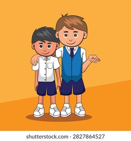 Two Littel School Boys with Orange Background