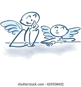 Two little angels as stick figures