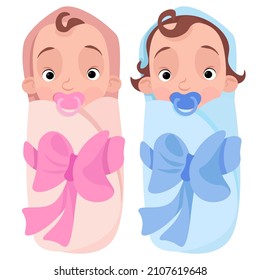 Two little babies newborn boy and girl