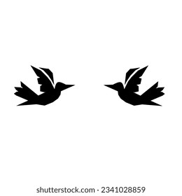 Two little birds facing each other. Nice silhouette illustration for tattoo etc