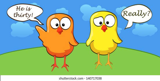 two little birds on the background with speech bubbles