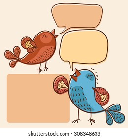 two little birds with speech bubbles offset vector illustration