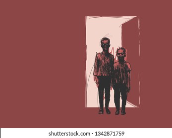 Two little boys, Horror art. 