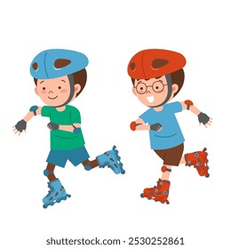 Two little boys playing roller skate together