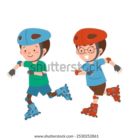 Two little boys playing roller skate together