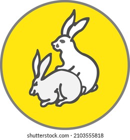Two little bunnies on a yellow background