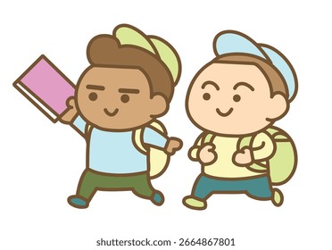 Dos niños pequeños van a la escuela.