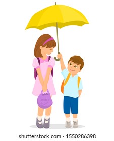 Two little children holding an umbrella 
