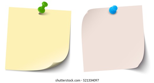two little colored sticky papers with shadow and pin needles