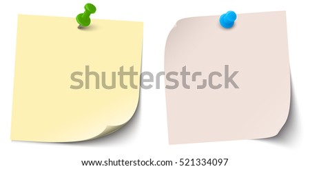 two little colored sticky papers with shadow and pin needles