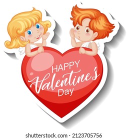 Two little cupids with Happy Valentine's day heart banner illustration