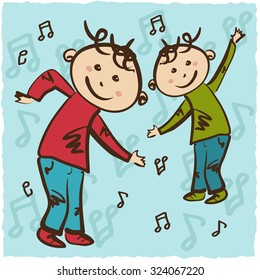 two little dancing boys  vector illustration