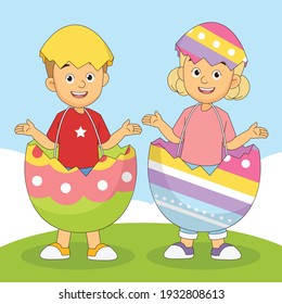 Dos Disfraces Pequeños Y De Pascua Para La Caza De La Impresión De Huevos De Pascua